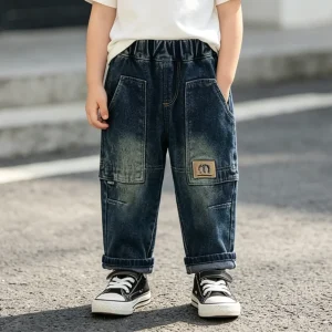 Boys Fit Stretch Jeans Elastic Waist Casual Denim Pants Fashion Kids Toddler Trousers 2 12Y School Daily Wear