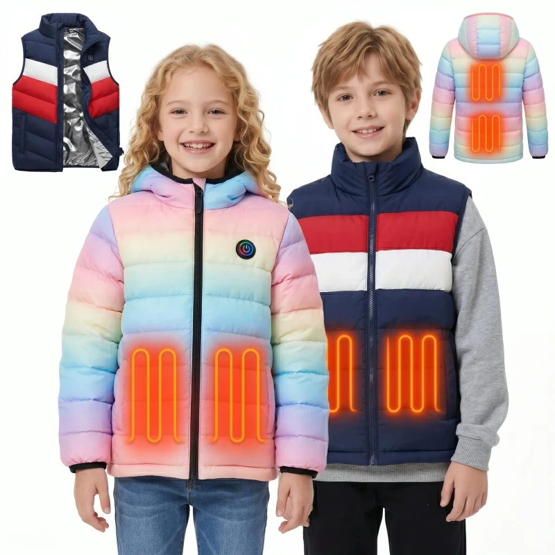 Boys Girls Children Heated Vest 3-Level Heat Settings Seamless Heat-Up Vest for Outdoor Work Sports
