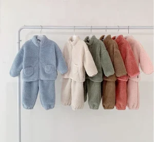 Boys Girls Coral Velvet Suits Children Home Wear Autumn Winter Thick Warm Solid Colors Baby Pajamas Sets