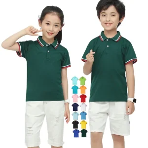 Boys Girls Eco friendly Polo Shirt Student Uniform Short Sleeve Yarn Dyed Collar Pique Mesh Golf T shirts for Children