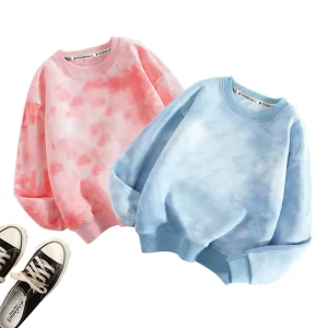 Boys Girls Fashion New Tie dye Sweater Small Children Long sleeved Bottoming Shirt Round Neck Top Gradient Colour