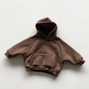 Boys Girls Hoodies Sweatshirts Plush Thickened Pullover Sweater Hooded