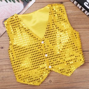 Boys Girls Kids Shiny Sequined Vest Waistcoat Dance Party Jazz Hip hop Stage Costumes Vest Jacket