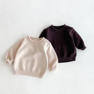 Boys Girls Sweaters Autumn Winter Round Neck Solid Color Casual Knitter Sweater Kids Simple Basic Pullover Knitwear Tops
