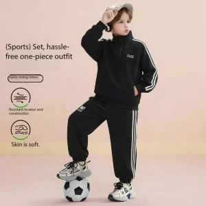 Boys Half Zip Tracksuit 2 Piece Set Sport Sweatshirt and Joggers with Stripes