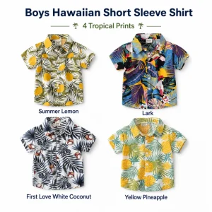 Boys Hawaiian Short Sleeve Shirt Kids Summer Lightweight Tropical Beach Pool Vacation Button Down Casual Holiday Top Wear