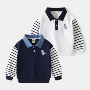 Boys Hoodies Casual Style Baby Sweatshirts with Embroidered Turn-Down Collar