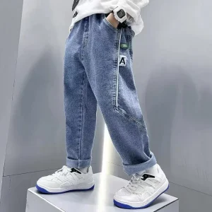 Boys Jeans Mid-Large Kids Loose Straight Leg Trousers Children’s Long Pants