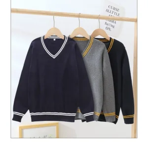 Boys Knitted Uniform V Neck Sweater Long Sleeve Kids Knitwear School Uniform Pullover