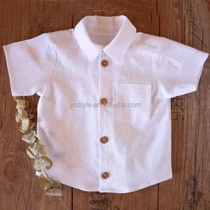 Boys Linen Shirts Summer Kids Clothes Cotton Linen Short Sleeve Solid Color Baby Blouse Boy Pocket Shirts