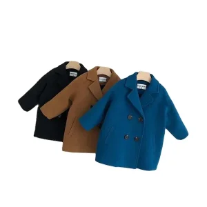 Boys Long Sleeve Tweed Coat Medium Child Suit Collar Fashion Woolen Coat