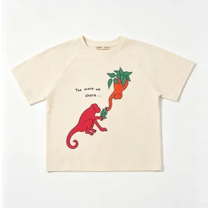Boys’ Monkey Printed T-shirt Summer New Style Children’s Fun Cute Lightweight Breathable Loose Cool Short Sleeve Skin-Friendly