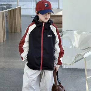 Boys Outdoor Hooded Jacket Autumn Winter Toddler Boys Jackets Zipper Letter Boys Jacket