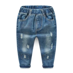 Boys Plain Skinny Ripped Casual Pants Jeans with China Manufacturer