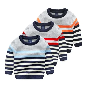 Boys Pullover Winter Fall Korean Woolen Cotton Stripe Sweater Photo Designs for Children