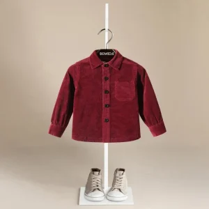 Boys Red Plaid Corduroy Long Sleeved Casual Shirt Jacket 2 9 Years Old Anti Wrinkle Windproof Autumn Winter Factory Custom