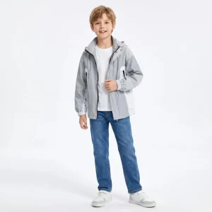 Boys Reflective Windbreaker Jacket Kids Hooded Lightweight Zip up Grey Sport Outdoor Rain Coat Toddler Casual Outerwear Hoodie