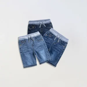 Boys’ Ribbed Drawstring Waist Stretch Denim Cropped Jeans Capris