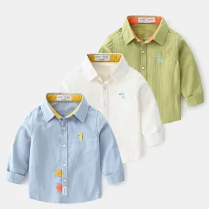 Boys’ Shirt Spring and Autumn Long Sleeve Autumn Clothing Baby Pure Cotton Boys’ Handsome Top Children’s White Shirt