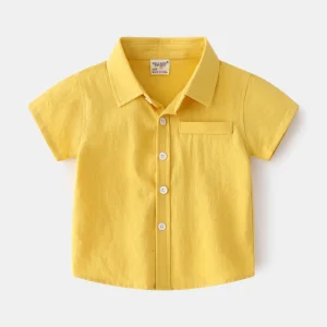 Boy’s Shirt Summer Children Boy Short Sleeve Solid Shirt 2-6Y