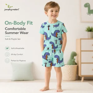 Boys’ Short Sleeve Cartoon Dinosaur Knit Pants & T Shirt 2 Piece Set Toddler & Little Kids Clothing