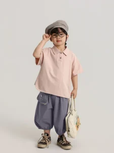 Boys’ Short Sleeve T-Shirt Summer Children’s Solid Color Polo Shirt Pure Cotton Korean Style Moisture