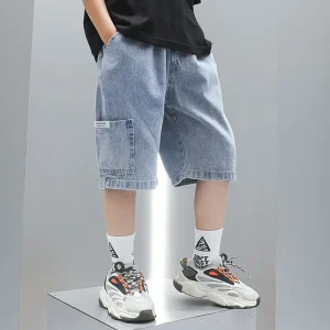Boys’ Shorts Summer High Waist Coated Mid-Length Fashion Korean Version Five-Point Children’s Jeans
