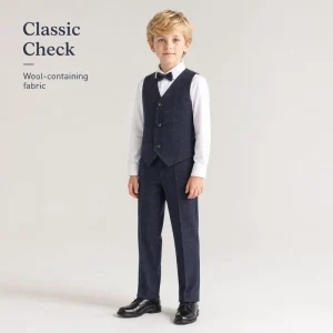 Boys’ Simple Plaid Wool Blend Vest