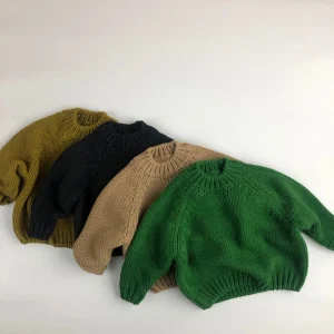 Boy’s Solid Color Full Sleeve Kids Pullover Organic Cotton Knit Baby Sweater