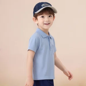 Boys Solid Cotton Polo Shirt Kids Short Sleeve T Shirt with Pocket Casual Top for Toddler Boys