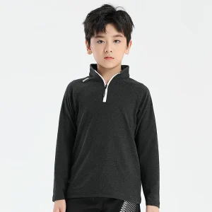 Boys Sport Gym T Shirt Dry Fit Running Sweat Shirt 1/4 Zip Kids Long Sleeve Breathable Shirts