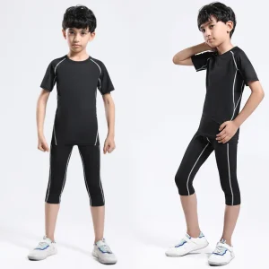 Boys Sport Tight Youth Boy’s Soccer Compression Shirts and Pants Athletic Pants