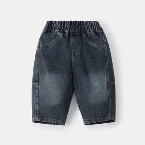Boys Spring Fall Straight Leg Denim Long Pants Casual Jeans with Cartoon Patch on Back Pockets for Kids Daily Wear