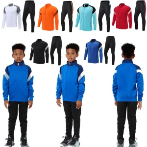 Boys’ Spring Football Training Tracksuit Set Breathable Quick Dry Eco-Friendly Sweat-Wicking Elastic Waist Full-Length