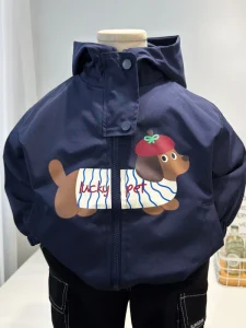 Boys’ Spring Hooded Jacket Children’s Cartoon Casual Outdoor Windbreaker Long Sleeve Zipper Closure Coat
