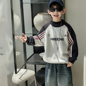 Boys’ Spring and Autumn Children’s Korean Edition New Plush Hooded American Sports and Leisure Warm Top Trendy hoodie
