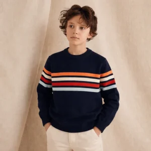 Boys Striped Cotton Knitted Sweater Crew Neck Children Pullover Autumn Winter Boys Casual Knitwear 2-10Y OEM Custom