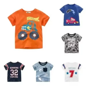 Boys’ Summer Cartoon Children’s Short sleeved T shirts 100% Pure Cotton Fabric Washable Knitted Children’s T shirts