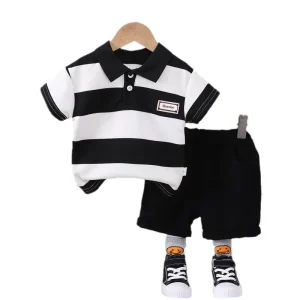 Boys Summer Casual Set Striped for Shirt Shorts Baby T Shirt 100% Cotton Jersey Southeast Inspired Clothes
