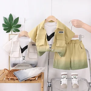 Boys’ Summer Casual Style Outfit Set Handsome Short Sleeve Three Piece Clothing for One Year Old Boys Popular Baby Boys Set
