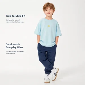 Boys Summer Casual T Shirt Light Blue Short Sleeve Cotton Tee Streetwear Style Top for Kids