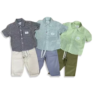 Boys Summer Dress Set Checkered Shirt and Casual Pants Two Piece Set