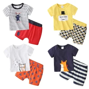 Boys’ Summer Sports Casual Short Sleeve T-Shirt Set Kids Clothing with Patterns for Toddlers