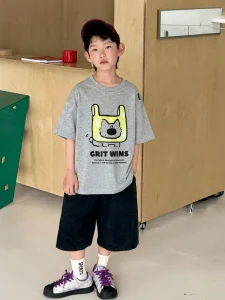 Boys’ T shirt Children’s Summer Short sleeved New Korean Style Cartoon Moisture Wicking Breathable Thin Fashion