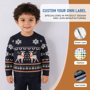 Boys’ Thick Christmas Reindeer Base Layer Sweater Girls’ Knitted Sweater Children’s Clothing Winter