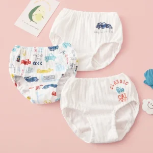 Boys Underwear 3 Pack Cartoon Car Print Kids Briefs Soft Cotton Toddler Children’s Underpants Breathable Daily Wear