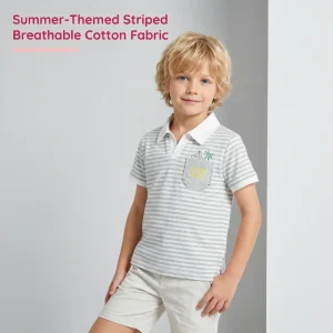 Boys V-collar Casual Polo Shirt 95% Cotton 5% Spandex Printed