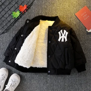 Boys’ Velvet Garment Dyed Printed Winter Thickened Warm Fashionable Jacket