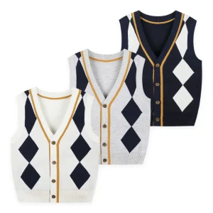 Boys Vest Knit Sweater V neck Button Children’s Sleeveless Shirt for Toddler Boy Clothes