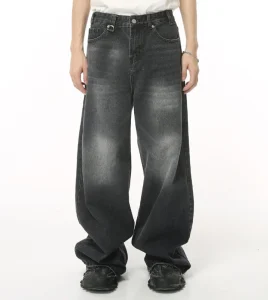 Boys Vintage Monkey Washed Fade Casual Streetwear Baggy Pants Unisex Oversized Loose Denim Jeans for Men